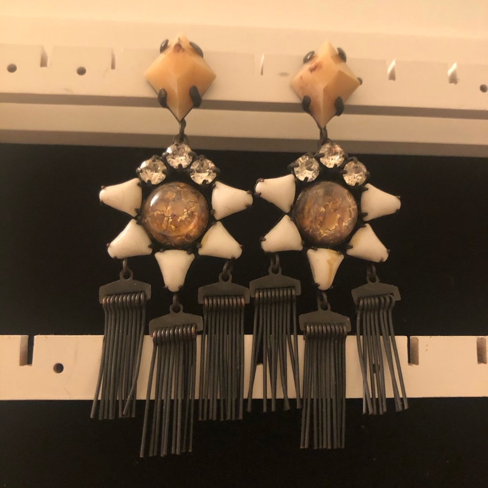 Dannijo white flower and fringe earrings